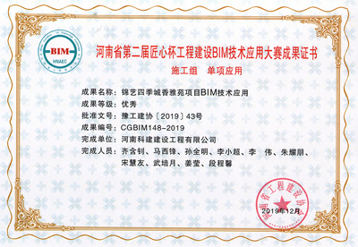 河南省第二届匠心杯完美电竞平台官网建设BIM大赛单项优秀奖